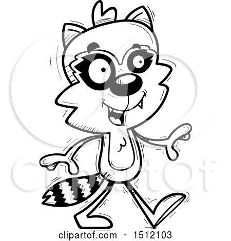 Clipart of a Black and White Happy Walking Male Raccoon - Royalty Free Vector Illustration by Cory Thoman