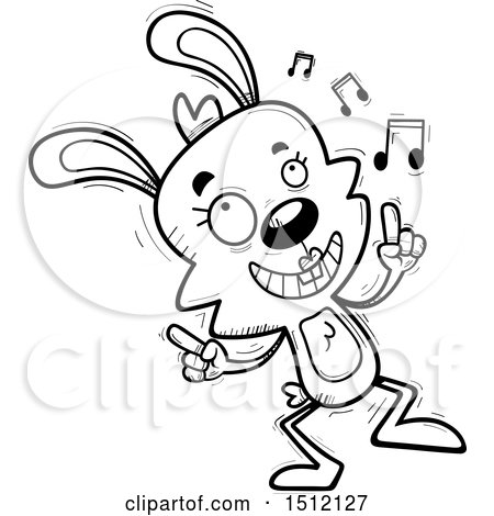 Clipart of a Black and White Happy Dancing Female Rabbit - Royalty Free Vector Illustration by Cory Thoman
