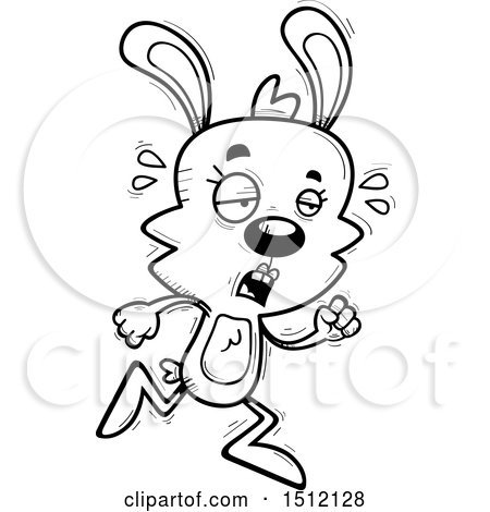 Clipart of a Black and White Tired Running Female Rabbit - Royalty Free Vector Illustration by Cory Thoman