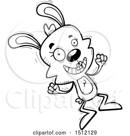 Clipart of a Black and White Jumping Female Rabbit - Royalty Free Vector Illustration by Cory Thoman