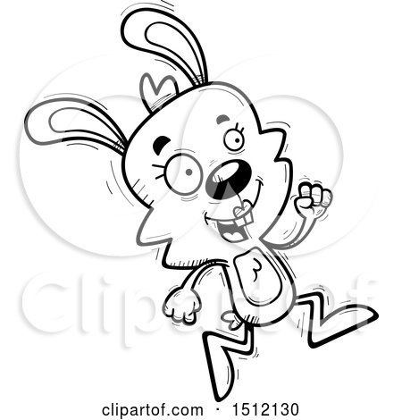 Clipart of a Black and White Running Female Rabbit - Royalty Free Vector Illustration by Cory Thoman