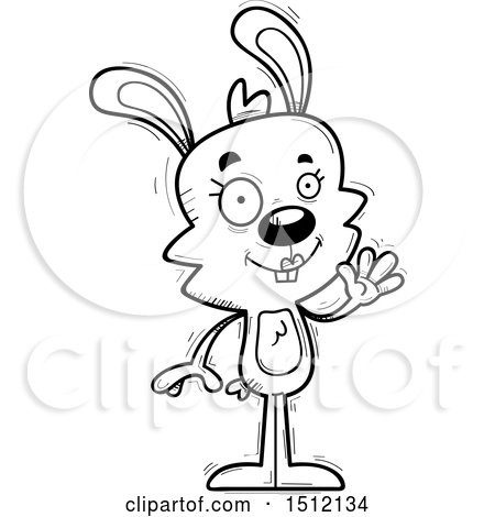 Clipart of a Black and White Friendly Waving Female Rabbit - Royalty Free Vector Illustration by Cory Thoman
