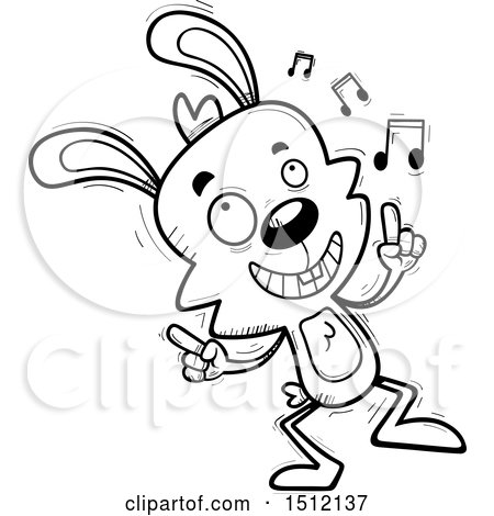 Clipart of a Black and White Happy Dancing Male Rabbit - Royalty Free Vector Illustration by Cory Thoman