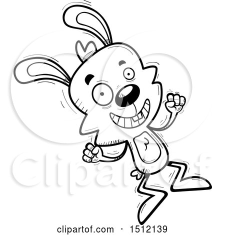 Clipart of a Black and White Jumping Male Rabbit - Royalty Free Vector Illustration by Cory Thoman
