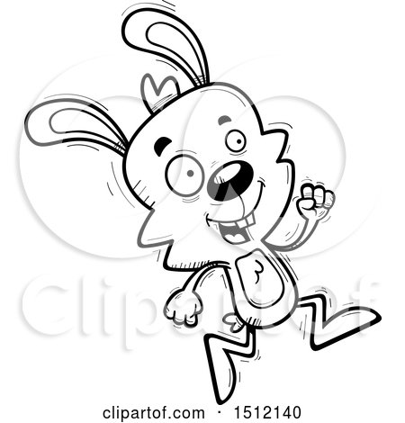 Clipart of a Black and White Running Male Rabbit - Royalty Free Vector Illustration by Cory Thoman