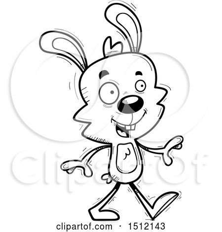 Clipart of a Black and White Happy Walking Male Rabbit - Royalty Free Vector Illustration by Cory Thoman