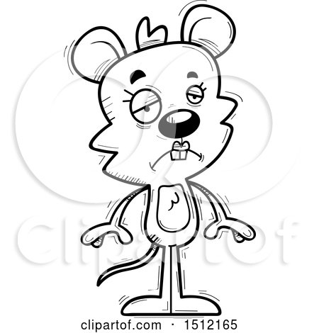 Clipart of a Black and White Sad Female Mouse - Royalty Free Vector Illustration by Cory Thoman