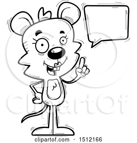 Clipart of a Black and White Happy Talking Female Mouse - Royalty Free Vector Illustration by Cory Thoman