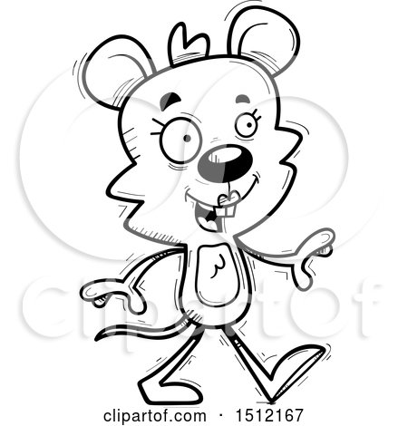 Clipart of a Black and White Happy Walking Female Mouse - Royalty Free Vector Illustration by Cory Thoman