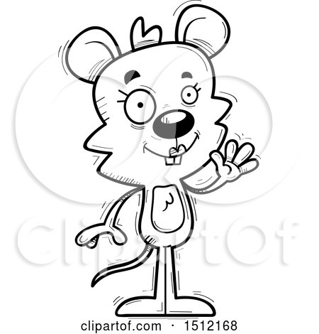 Clipart of a Black and White Friendly Waving Female Mouse - Royalty Free Vector Illustration by Cory Thoman