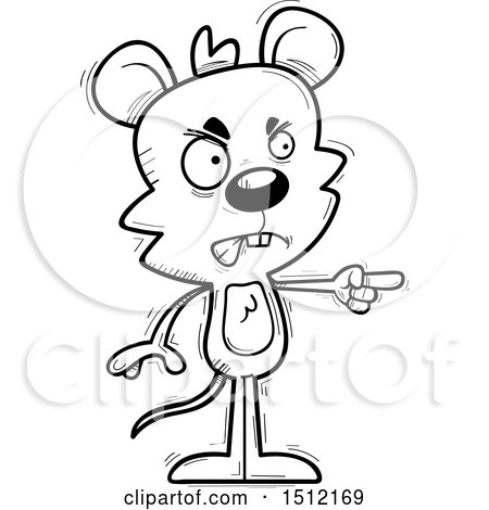 Clipart of a Black and White Mad Pointing Male Mouse - Royalty Free Vector Illustration by Cory Thoman