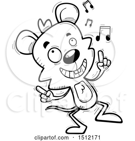 Clipart of a Black and White Happy Dancing Male Mouse - Royalty Free Vector Illustration by Cory Thoman
