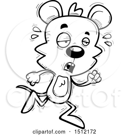 Clipart of a Black and White Tired Running Male Mouse - Royalty Free Vector Illustration by Cory Thoman