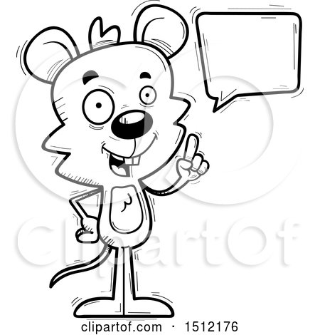 Clipart of a Black and White Happy Talking Male Mouse - Royalty Free Vector Illustration by Cory Thoman