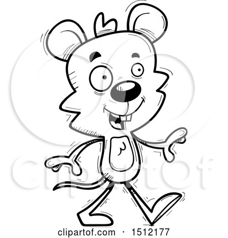 Clipart of a Black and White Happy Walking Male Mouse - Royalty Free Vector Illustration by Cory Thoman