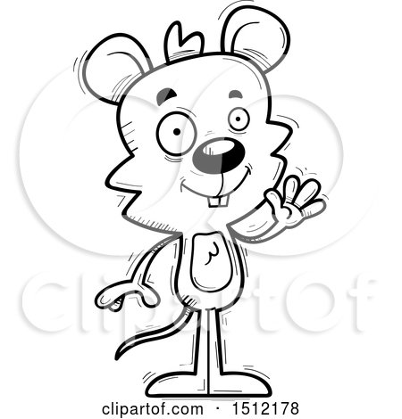 Clipart of a Black and White Friendly Waving Male Mouse - Royalty Free Vector Illustration by Cory Thoman