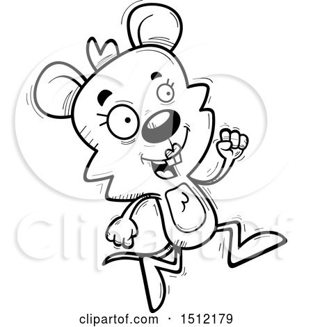 Clipart of a Black and White Running Female Mouse - Royalty Free Vector Illustration by Cory Thoman