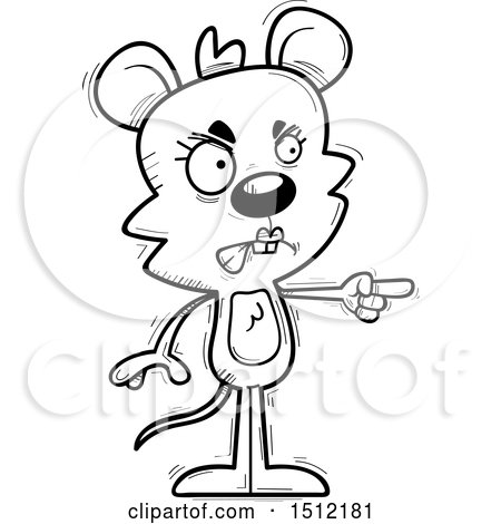 Clipart of a Black and White Mad Pointing Female Mouse - Royalty Free Vector Illustration by Cory Thoman