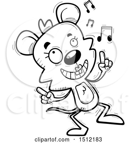 Clipart of a Black and White Happy Dancing Female Mouse - Royalty Free Vector Illustration by Cory Thoman