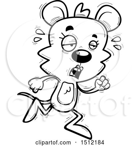 Clipart of a Black and White Tired Running Female Mouse - Royalty Free Vector Illustration by Cory Thoman