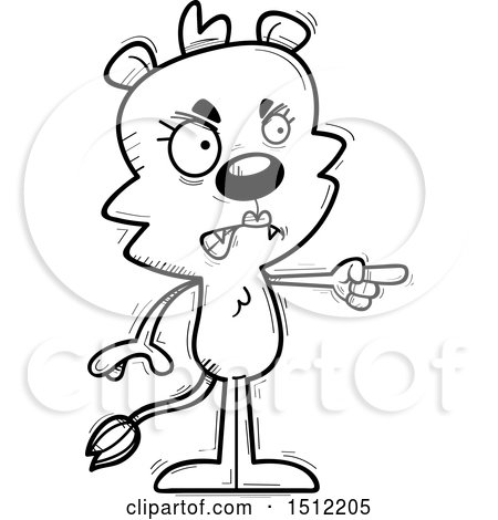Clipart of a Black and White Mad Pointing Lioness - Royalty Free Vector Illustration by Cory Thoman
