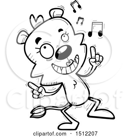 Clipart of a Black and White Happy Dancing Lioness - Royalty Free Vector Illustration by Cory Thoman