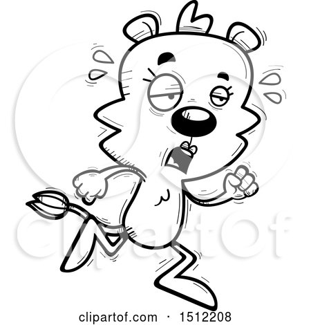 Clipart of a Black and White Tired Running Lioness - Royalty Free Vector Illustration by Cory Thoman