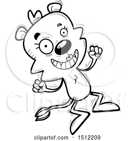 Clipart of a Black and White Jumping Lioness - Royalty Free Vector Illustration by Cory Thoman