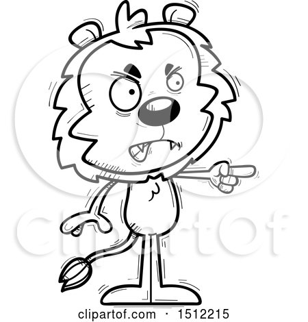 Clipart of a Black and White Mad Pointing Male Lion - Royalty Free Vector Illustration by Cory Thoman