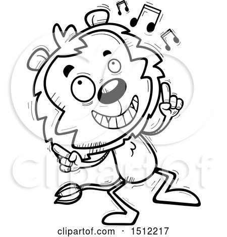 Clipart of a Black and White Happy Dancing Male Lion - Royalty Free Vector Illustration by Cory Thoman
