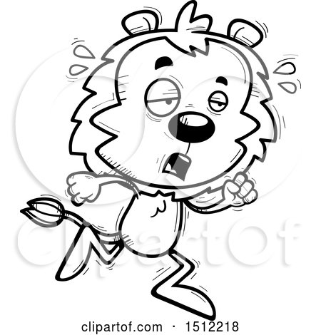 Clipart of a Black and White Tired Running Male Lion - Royalty Free Vector Illustration by Cory Thoman