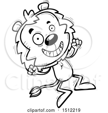 Clipart of a Black and White Jumping Male Lion - Royalty Free Vector Illustration by Cory Thoman