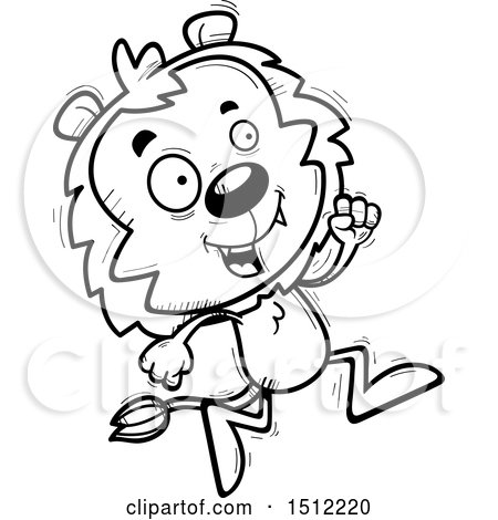 Clipart of a Black and White Running Male Lion - Royalty Free Vector Illustration by Cory Thoman