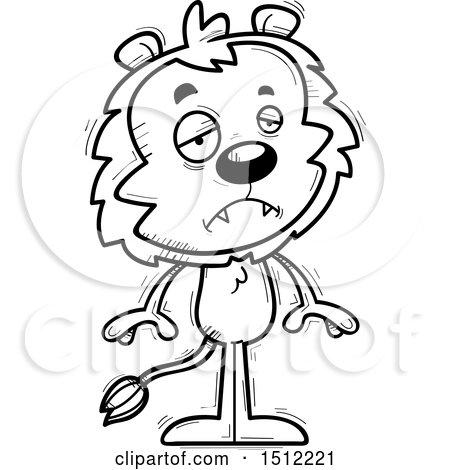 Clipart of a Black and White Sad Male Lion - Royalty Free Vector Illustration by Cory Thoman