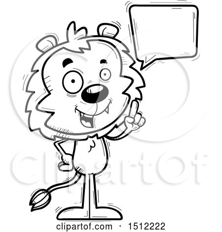 Clipart of a Black and White Happy Talking Male Lion - Royalty Free Vector Illustration by Cory Thoman