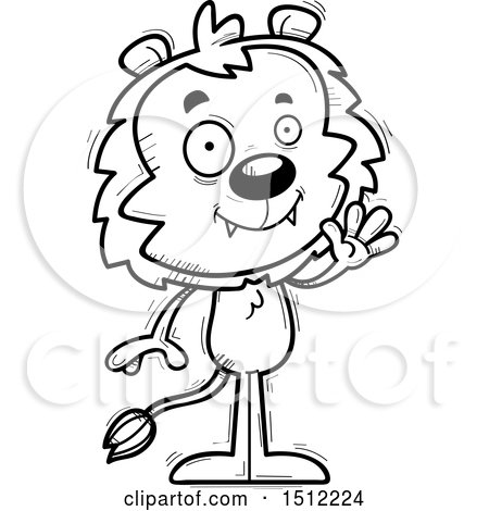 Clipart of a Black and White Friendly Waving Male Lion - Royalty Free Vector Illustration by Cory Thoman