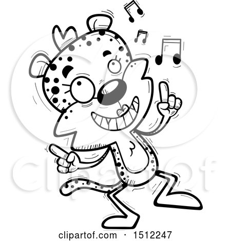 Clipart of a Black and White Happy Dancing Female Leopard - Royalty Free Vector Illustration by Cory Thoman