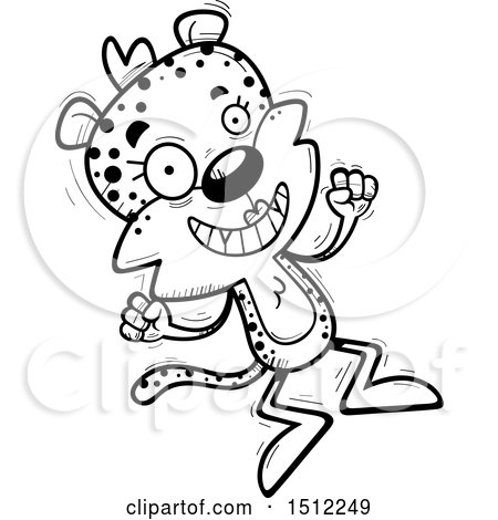 Clipart of a Black and White Jumping Female Leopard - Royalty Free Vector Illustration by Cory Thoman