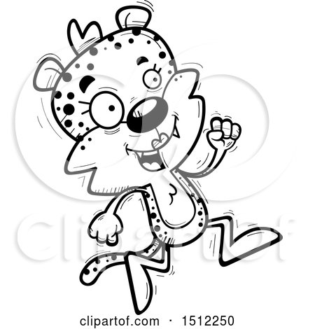 Clipart of a Black and White Running Female Leopard - Royalty Free Vector Illustration by Cory Thoman