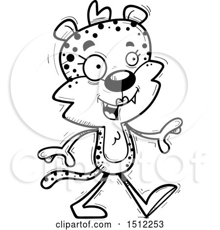 Clipart of a Black and White Happy Walking Female Leopard - Royalty Free Vector Illustration by Cory Thoman