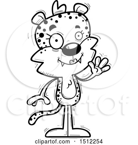 Clipart of a Black and White Friendly Waving Female Leopard - Royalty Free Vector Illustration by Cory Thoman