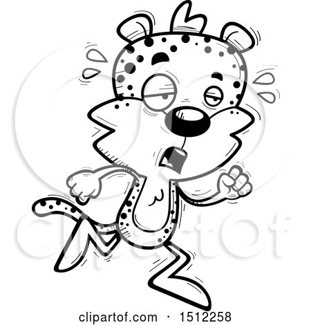 Clipart of a Black and White Tired Running Male Leopard - Royalty Free Vector Illustration by Cory Thoman