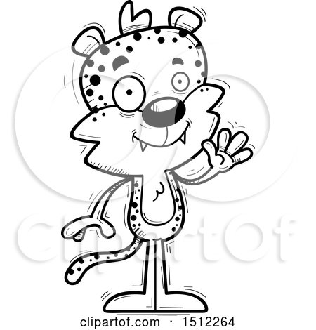 Clipart of a Black and White Friendly Waving Male Leopard - Royalty Free Vector Illustration by Cory Thoman