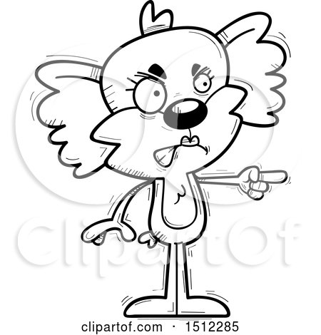 Clipart of a Black and White Mad Pointing Female Koala - Royalty Free Vector Illustration by Cory Thoman