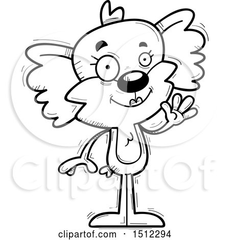 Clipart of a Black and White Friendly Waving Female Koala - Royalty Free Vector Illustration by Cory Thoman