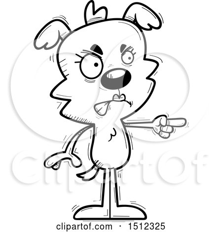 Clipart of a Black and White Mad Pointing Female Dog - Royalty Free Vector Illustration by Cory Thoman