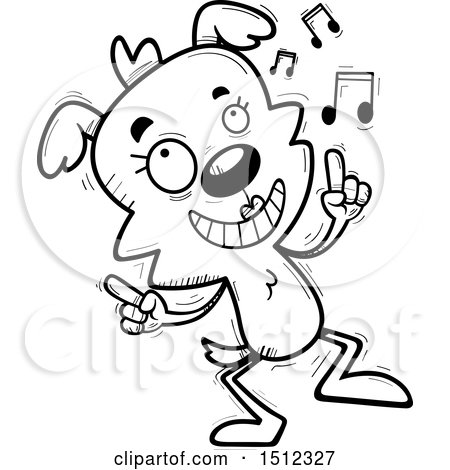 Clipart of a Black and White Happy Dancing Female Dog - Royalty Free Vector Illustration by Cory Thoman