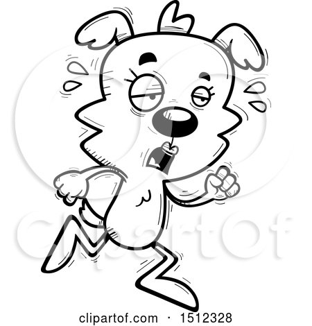 Clipart of a Black and White Tired Running Female Dog - Royalty Free Vector Illustration by Cory Thoman