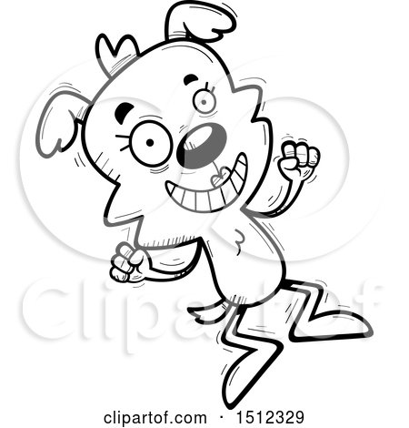 Clipart of a Black and White Jumping Female Dog - Royalty Free Vector Illustration by Cory Thoman