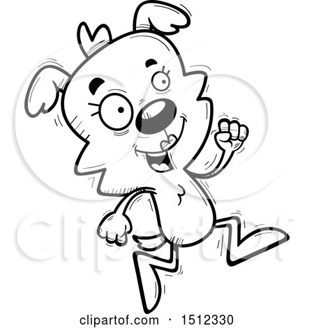 Clipart of a Black and White Running Female Dog - Royalty Free Vector Illustration by Cory Thoman